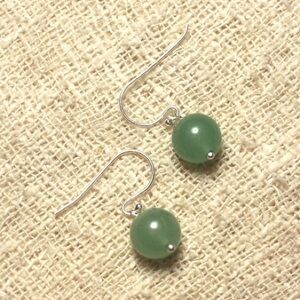 925 Silver and Stone Earrings - Green Aventurine 10mm